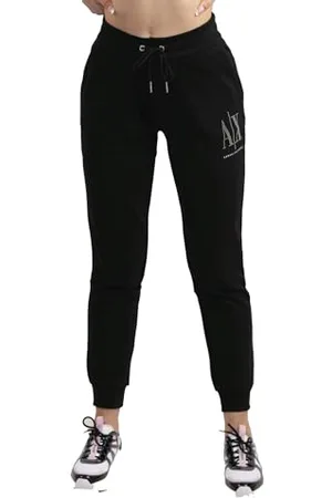Armani Exchange Pantaloni da Jogging in Spugna con Coulisse, Bottoni con Logo Tuta, , S Donna