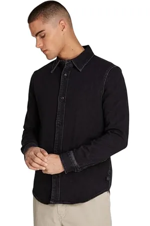 Calvin Klein Uomo Camicia in Jeans Slim Maniche Lunghe, Nero ( Black), L