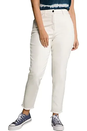 Ulla Popken Mom-Jeans, Fransensaum, Komfortbund, 5-Pocket-Schnitt Denim, , 33W / 34L Donna
