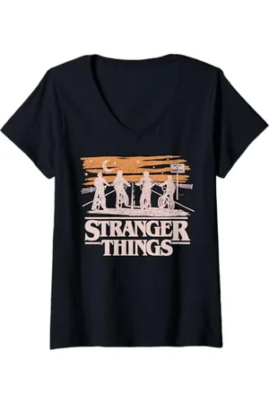 Stranger Things Donna Netflix Night Silhouettes Maglietta con Collo a V