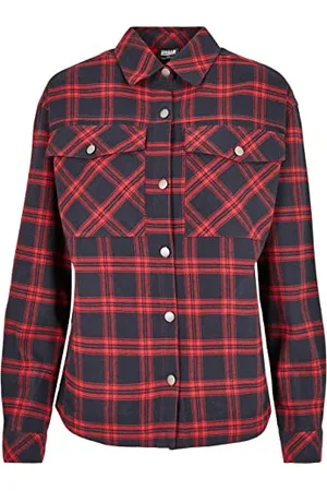 Urban classics Ladies Oversized Overshirt Camicia, Blu Navy/Rosso, XL Plus Extra Tall Donna