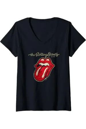 The Rolling Stones Donna Plastered Tongue by Rock Off Maglietta con Collo a V