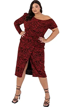 Lovedrobe Women Ladies Dress with Slit Plus Size New Years Evening Long Short Sleeve Crew Neck Shimmery Party Shiny Vestito, , 22 Donna