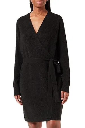 Pieces® PCELLEN LS Wrap Knit Dress Noos BC QX, Vestito Donna, Black