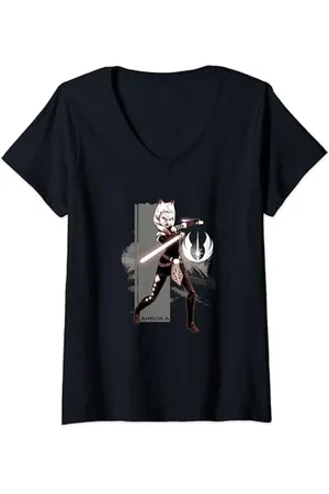 STAR WARS Clone Wars Asoka Lightsaber Out Portrait Maglietta con Collo a V
