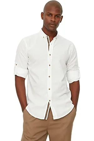 Trendyol White-Camicia da Uomo a Maniche Lunghe con Bottoni, Modello Apolent Maglietta, , S