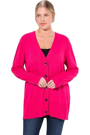Ulla Popken Strickjacke, V-Ausschnitt, Knopfleiste, Feinstrick Pullover, , 60/62 Donna