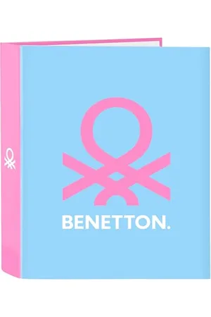 Safta BENETTON SPRING - Cartella a 4 anelli, ideale per bambini di diverse età, comoda e versatile, qualità e resistenza, 27 x 6 x 33 cm, colore celeste