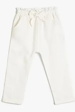 Koton Trousers Bowtie Detail Linen Mix Pocket, Pantaloni Bimba 0-24, (White)
