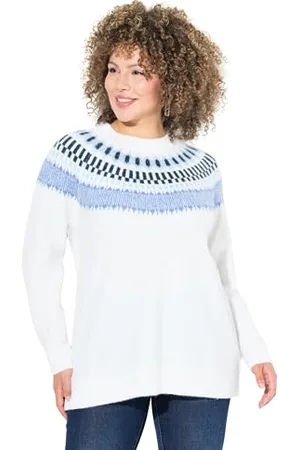 Ulla Popken Norweger-Pullover, Rundhals, Langarm, Weicher Feinstrick, , 60/62 IT Donna