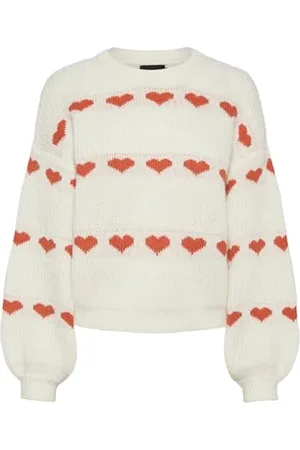Pieces® Pcnove LS O-Neck Heart Knit BC Maglione Lavorato a Maglia, , L Donna
