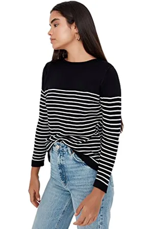 Trendyol Damen Gestreift Lange Ärmel Regulär Sweater Maglione, , L da Donna