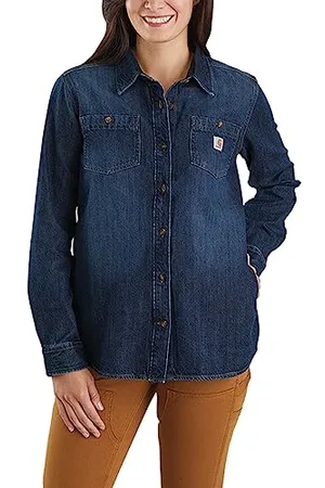 Carhartt Damen Lockere Passform, Langärmeliges Denim-Hemd, Zion, XS T-Shirt, , Donna