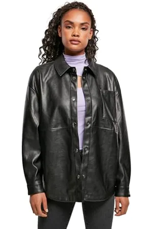 Urban classics Ladies Faux Leather Overshirt Camicia, , S Donna