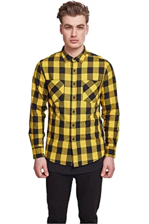 Urban classics Camicia in Flanella a Maniche Lunghe da Uomo, Camicia Casual Lunga con Bottoni per Uomo, Vestibilità Regolare, Cotone Flanella, Colore: Nero/Miele, Taglia: 4XL