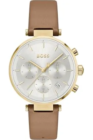 HUGO BOSS Orologio Analogico Multifunzione al Quarzo da Donna Collezione MAJESTY SPORT con Cinturino in Pelle Color Marrone Cammello - 1502772