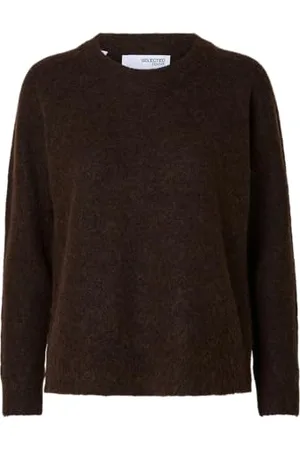 SELECTED Slflulu LS Knit O-Neck B Noos Maglione Lavorato a Maglia, Chicco di caffè, S Donna