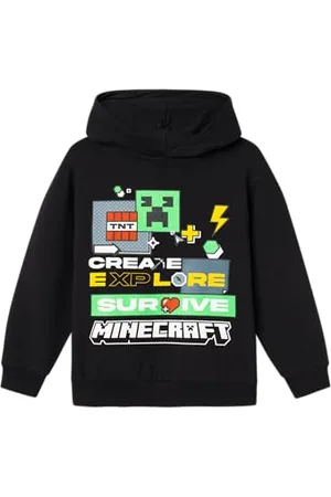 NAME IT NKMSINCE Minecraft NREG Sweat WH Bru BFU, Felpa con Cappuccio Bambino, Black