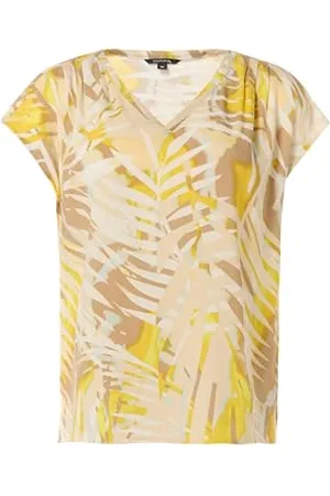Comma, 2148566 T-Shirt, Giallo|multicolore-12A9, 42 Donna