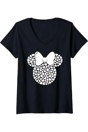 Disney Donna Minnie Mouse Icon Filled with White Hearts Maglietta con Collo a V