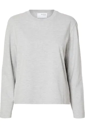 SELECTED Slfessential LS Boxy Tee Noos Maglia di Tuta, Chiaro Melange, M Donna