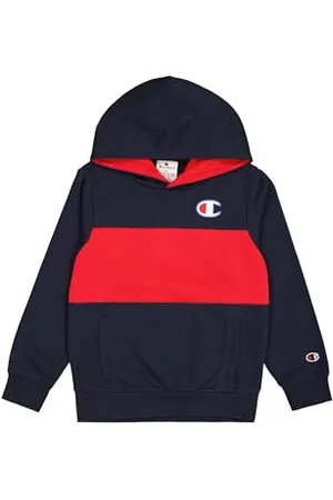 Champion Legacy Retro Sport B (306849) -Ultralight Soft Compact Fleece Color Block Felpa con Cappuccio, (NNY/CRD), 7-8 Anni Bambino