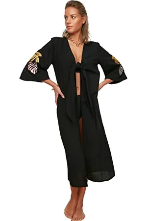 Trendyol Detaillierte Stickerei Kaftan Kimono e Caftano con Ricamo Dettagliato, Black, 42 da Donna