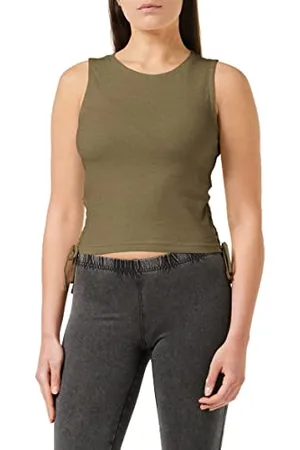 Urban classics Ladies Lace Up Cropped Top, Canottiera, Donna, (Olive 176), M