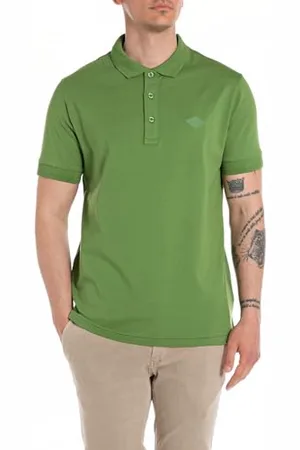 Replay Polo da uomo in cotone a maniche corte , verde , 3XL