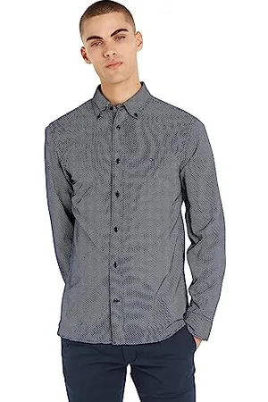 Tommy Hilfiger Camicia Uomo Core Flex Mini Geo Maniche Lunghe, Multicolore (Carbon Navy/White), L