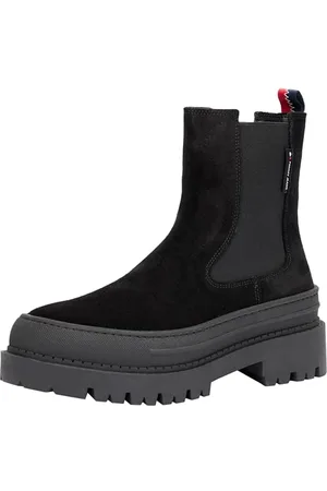 Tommy Hilfiger Donna Stivaletti Chelsea Foxing Suede in Pelle Scamosciata, (Black), 40