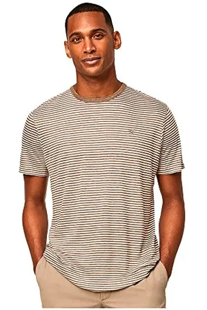 Hackett T-Shirt in Lino a Righe, Argilla, M Uomo