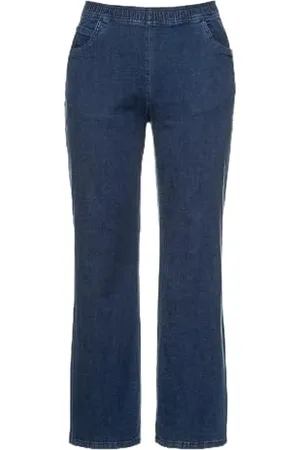 Ulla Popken Jeans Modello Mary con Taglio Ampio e Dritto a Cinque Tasche e Cintura Elastica Dark Blue Denim 56 725331903-56