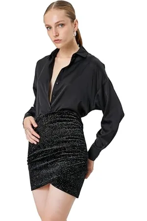 Koton Medium Rise Glitter Envelope Velvet Mini Skirt Gonna, (999), S da Donna