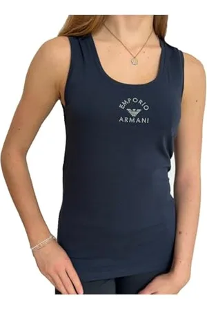 Emporio Armani Stretch Cotton Studs Loungewear Tank, T-Shirt Donna, (Marine), S