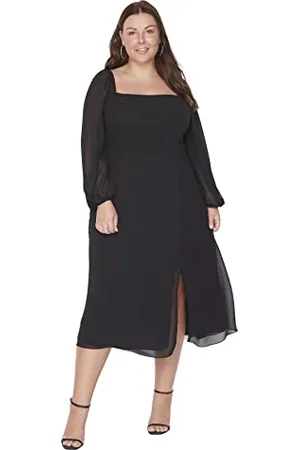 Trendyol Midi A-Line Regular Plus Size Dress Vestiti, Black, 5XL da Donna