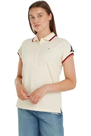 Tommy Hilfiger Maglietta Polo Maniche Corte Donna Regular Fit, Bianco (Calico), S