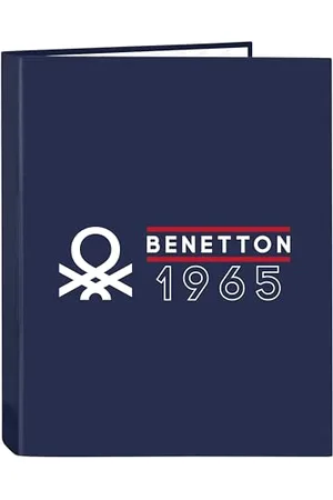 Safta BENETTON VARSITY - Cartella con 4 anelli, ideale per bambini di diverse età, comoda e versatile, qualità e resistenza, 26,5 x 33 cm, colore: blu navy/grigio, , Estándar, Casual