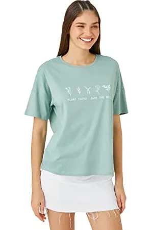 Koton Short Sleeve T-Shirt Slogan Printed Crew Neck, (752), XS Donna