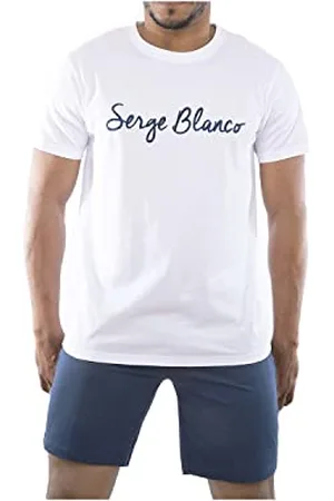 Serge Blanco Pigiama Uomo Cotone 100%, Set Maglietta e Pantaloni Corti Uomo, Morbido e Confortevole, Bianco, Taglie XL