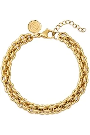 SINGULARU Bracciale Big Rope. Acciaio con Finitura in 18Kt. Maxi con Catena ad Anelli. Lunghezza 20 cm. Gioielli per Donna