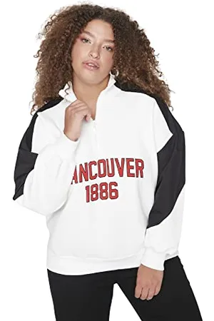 Trendyol Damen Motto Lange Ärmel Regulär Sweatshirt in Plus Size, Maglia di Tuta da Donna,