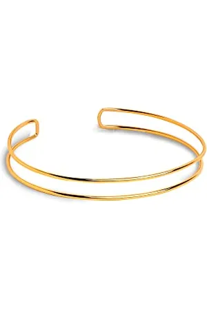 SINGULARU Choker Double Ring. Collana Rigida Doppia Vicina al Collo. Ottone con Finitura Placcata 18Kt. Regolabile. Gioielli da Donna