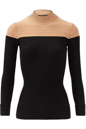 Morgan Pull col roulé Bicolore MICO Pullover Sweater, Cammello/Nero, TXS Women