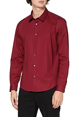 FIND FIND Pin Collar Skinny Fit, Camicia Uomo, (Burgundy 304), Large (Taglia Produttore: 16.5")