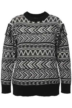 Ulla Popken Patterned Pullover with Fringes, , 48-50 Donna