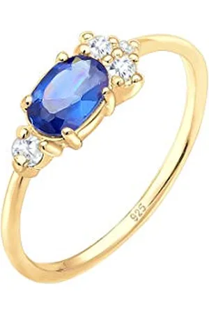 Elli An Anello di fidanzamento PREMIUM per Donne con rubino sintetico e cristalli di zirconia in argento sterlino 925 placcato oro