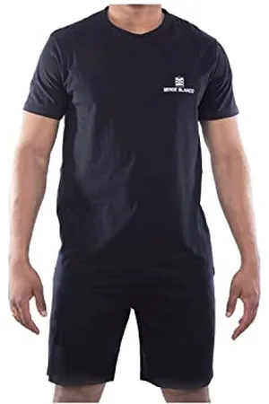 Serge Blanco Pigiama Uomo Cotone 100%, Set Maglietta e Pantaloni Corti Uomo, Morbido e Confortevole, Nero, Taglie XL