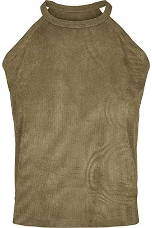 Urban classics Ladies Peached Rib Neckholder Tank Canottiera Sportiva, (Olive 00176), XL Donna