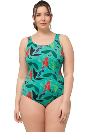 Ulla Popken Costume da Bagno Alice, Softline, Foglie in Acqua 827763 Intero, , 50-52 Donna